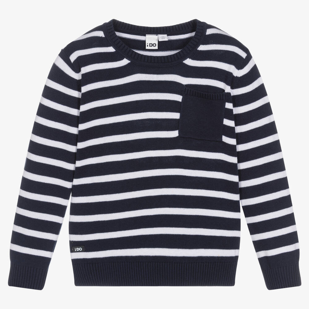 Ido Baby Blue Breton Stripe Cotton Sweater