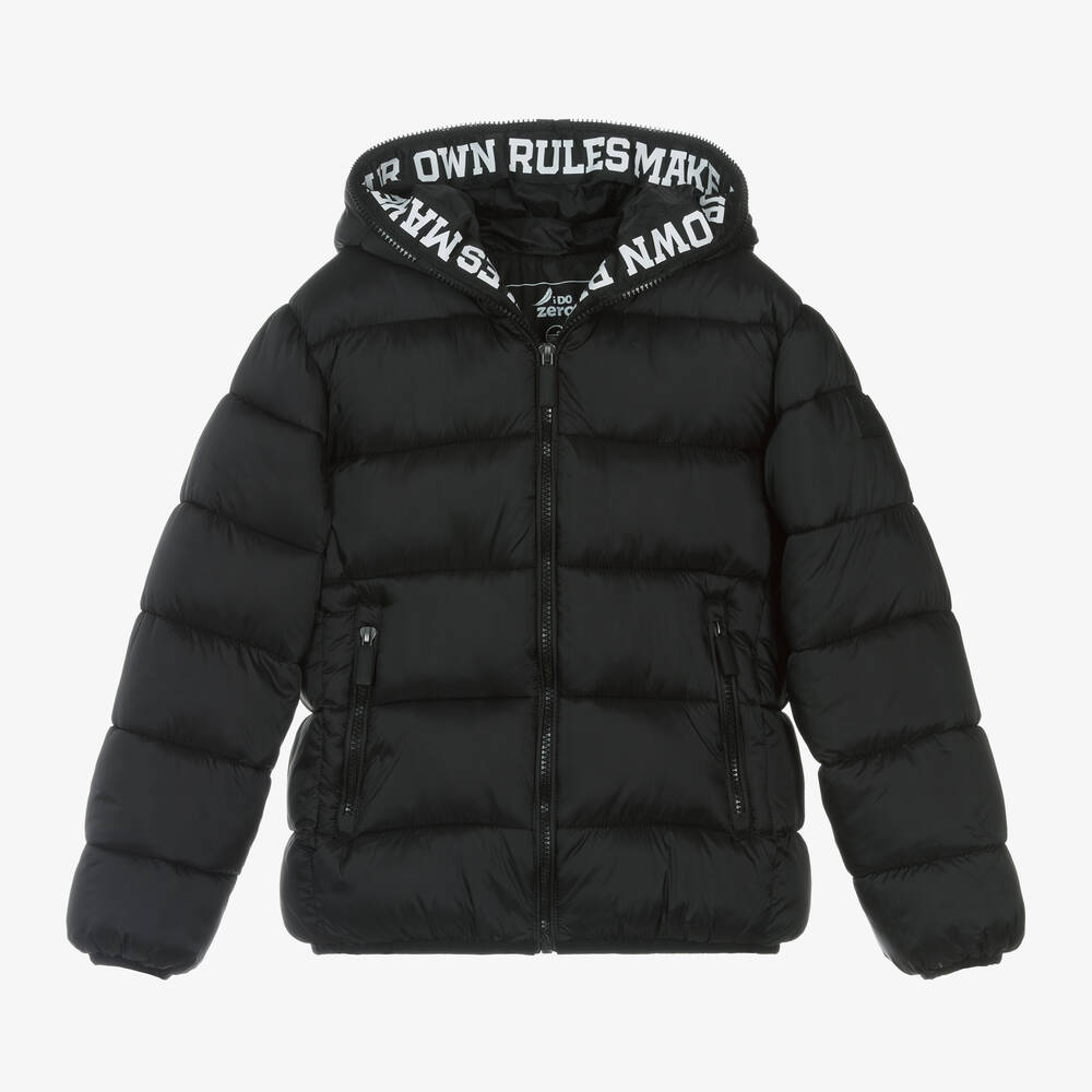 iDO Junior - Boys Black Hooded Waterproof Puffer Jacket | Childrensalon