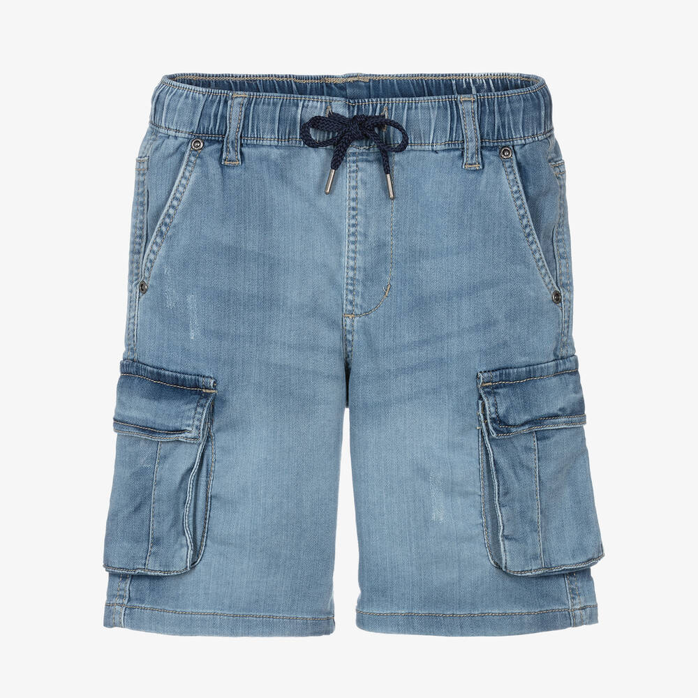 Shop Ido Junior Boys Blue Cargo Jersey Denim Shorts