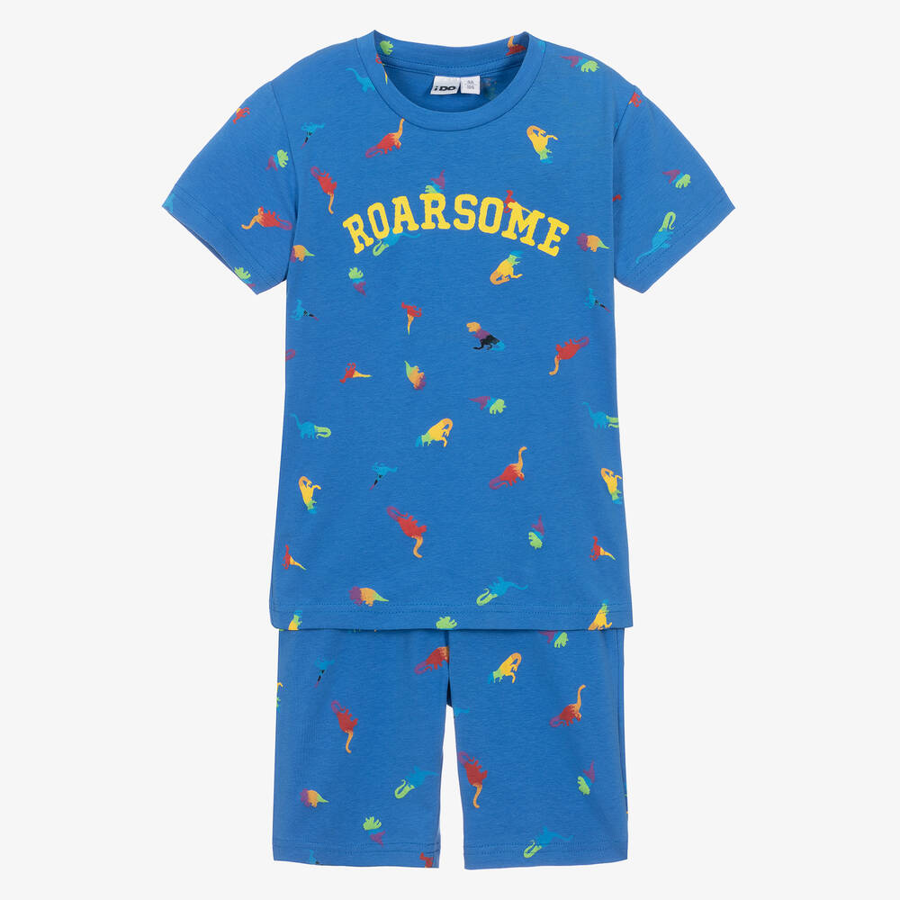 iDO Baby - Boys Blue Cotton Dinosaur Short Pyjamas | Childrensalon