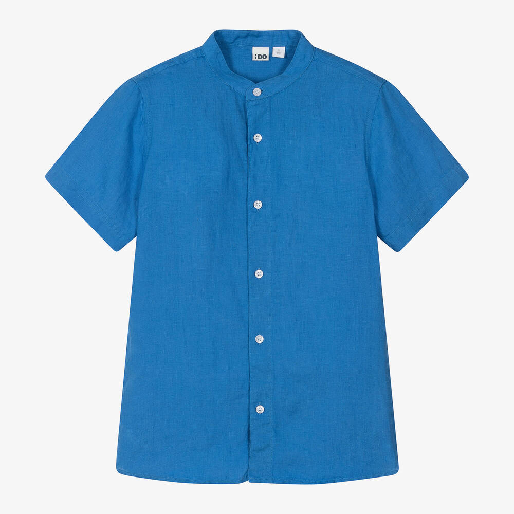 iDO Junior - Boys Blue Linen Shirt | Childrensalon