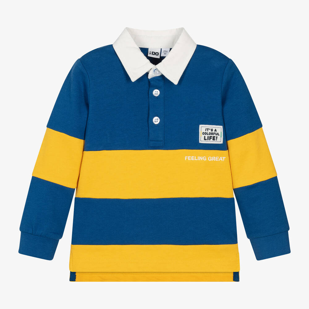 iDO Baby - Boys Blue Stripe Cotton Rugby Shirt | Childrensalon