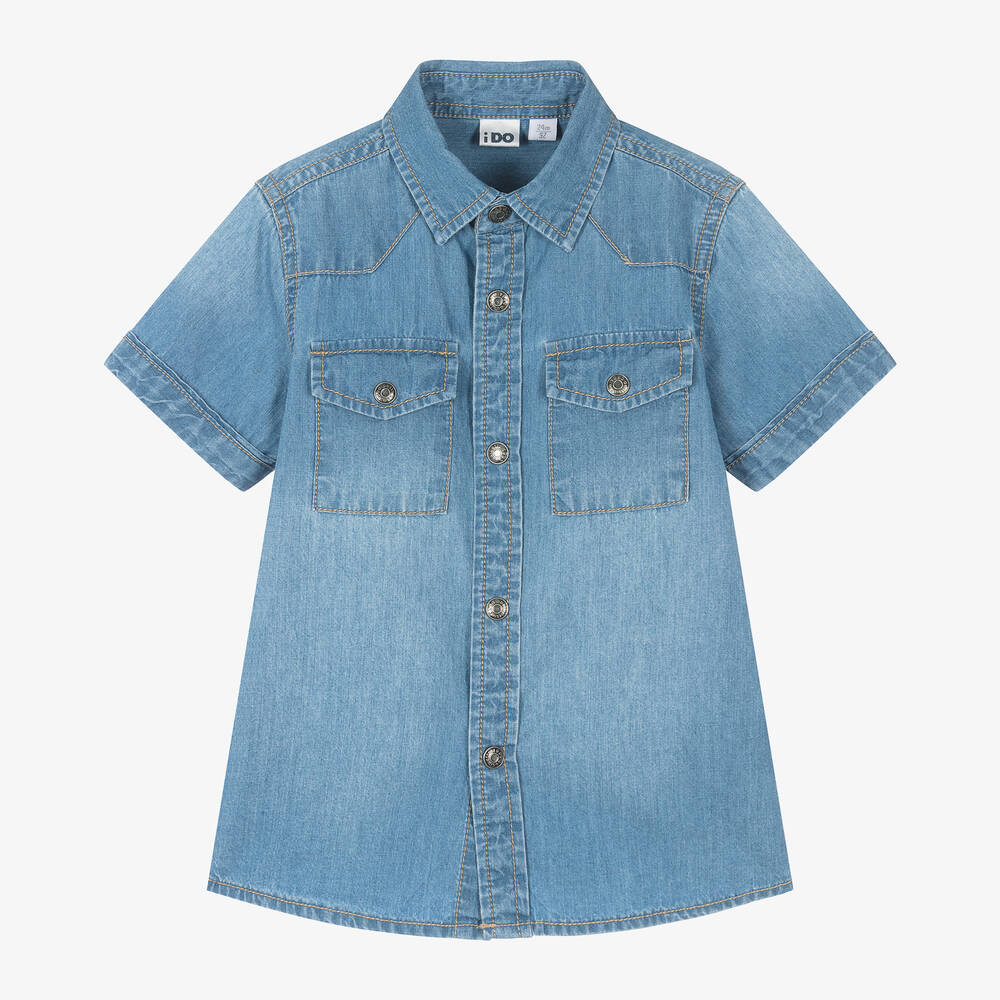 iDO Baby - قميص قطن شامبري لون أزرق للأولاد | Childrensalon