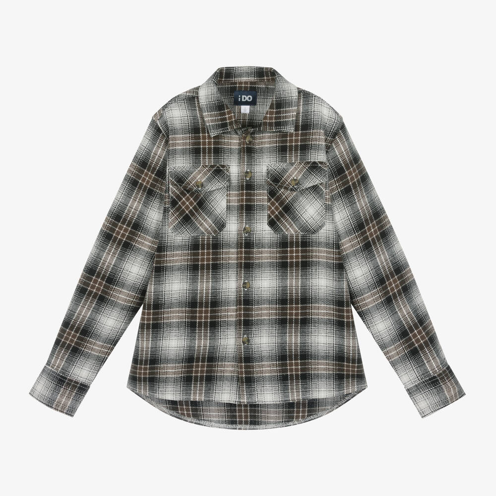 iDO Junior - Boys Brown & Black Check Shirt | Childrensalon