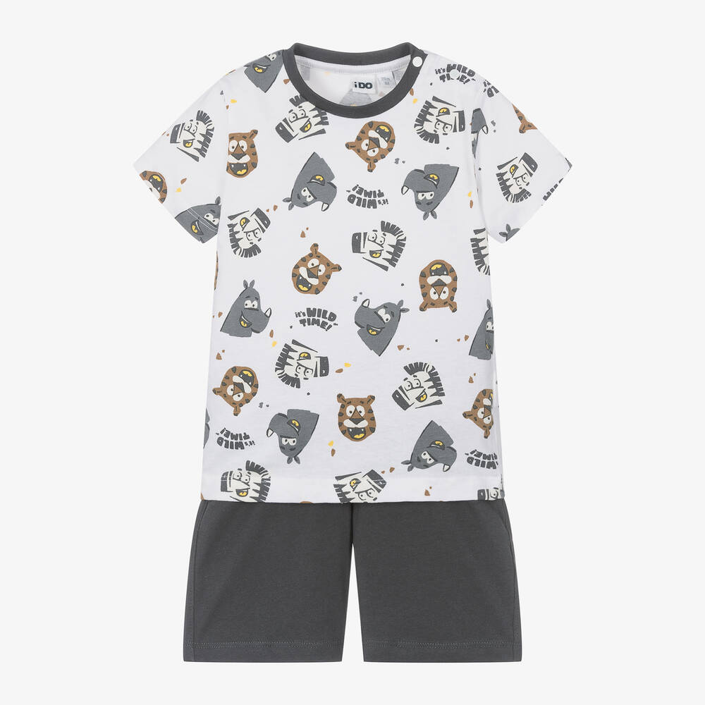 iDO Baby - Boys Grey Cotton Animal Print Shorts Set | Childrensalon
