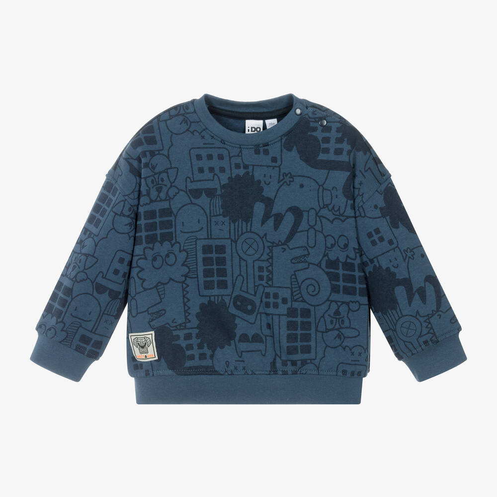 iDO Baby - Boys Navy Blue Cotton Cartoon Sweatshirt | Childrensalon