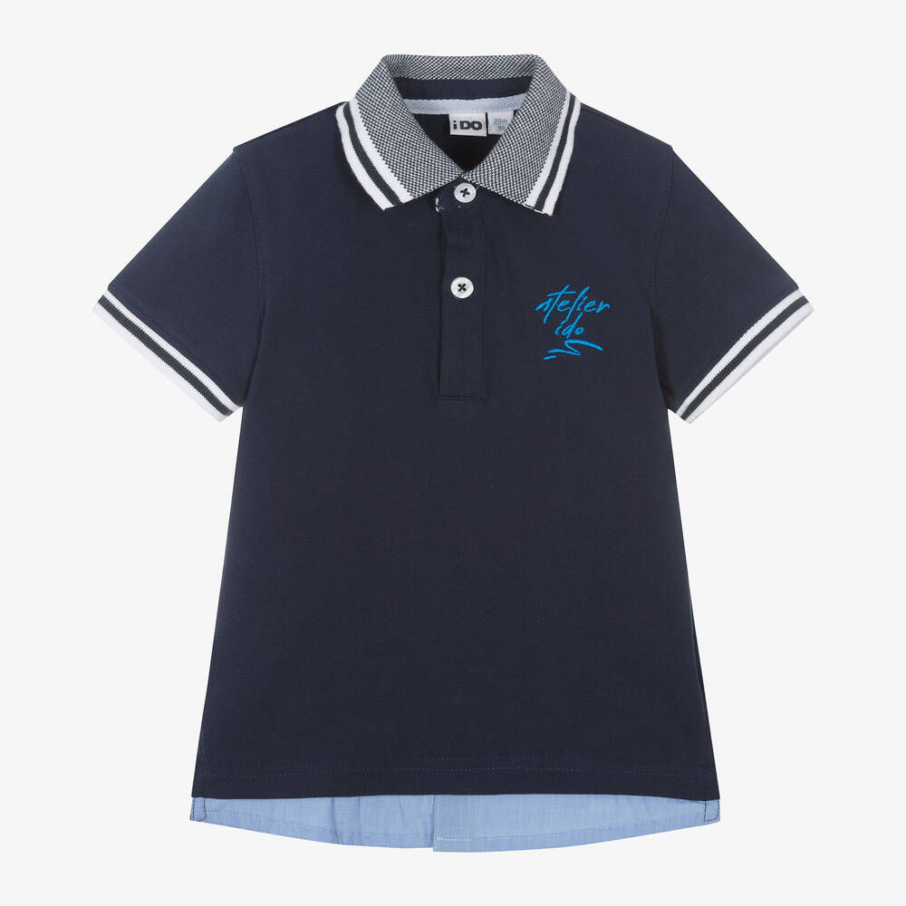 Shop Ido Baby Boys Navy Blue Cotton Piqué Polo Shirt