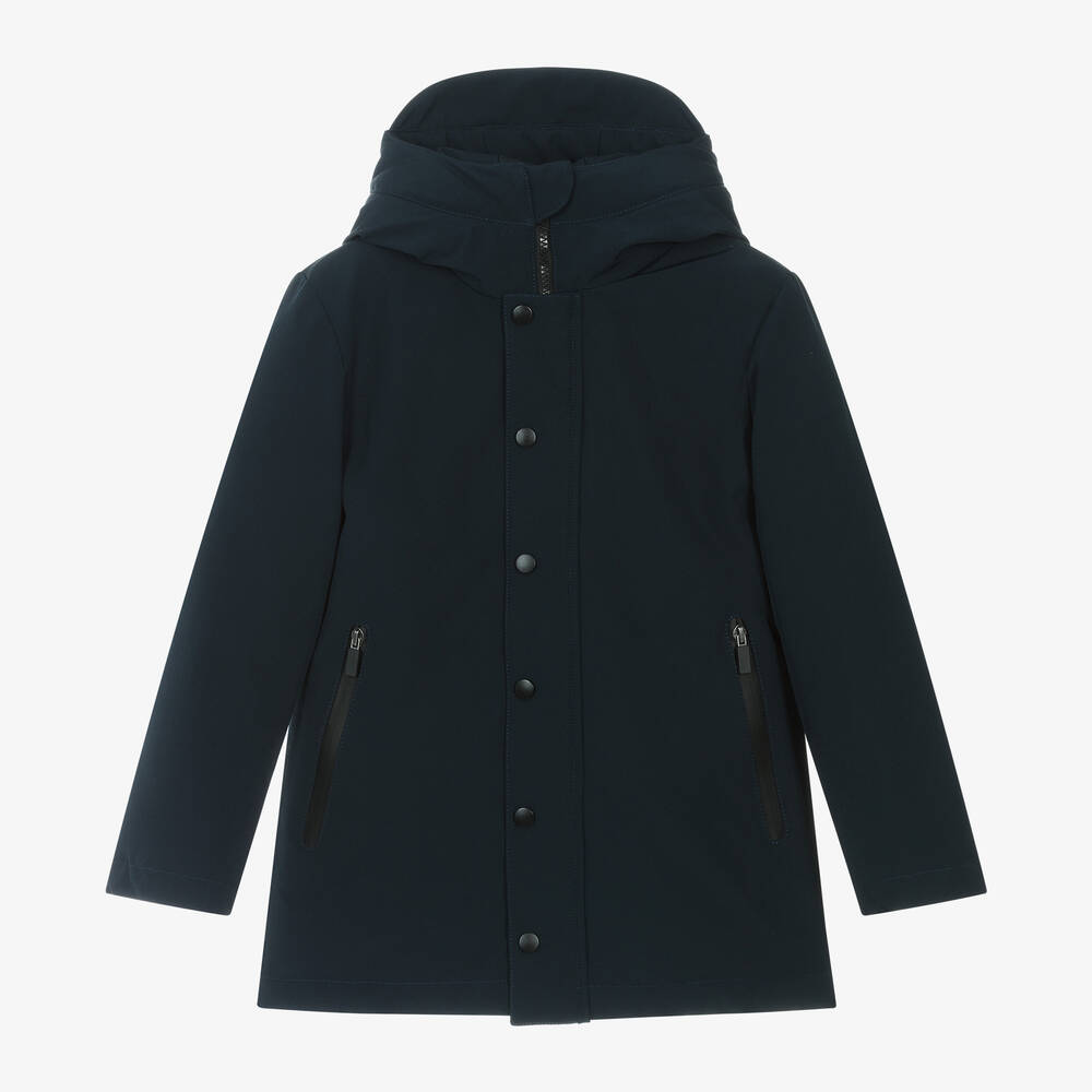 iDO Junior - Boys Navy Blue Waterproof Hooded Coat | Childrensalon