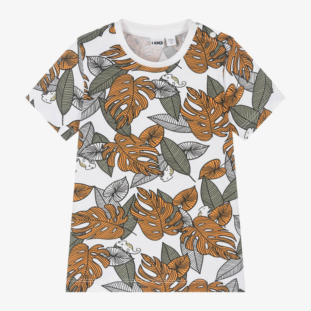iDO Baby - Boys Orange Leaf Print Cotton T-Shirt | Childrensalon
