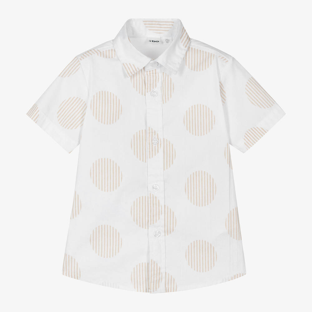 iDO Baby - Boys White & Beige Spot Print Shirt | Childrensalon