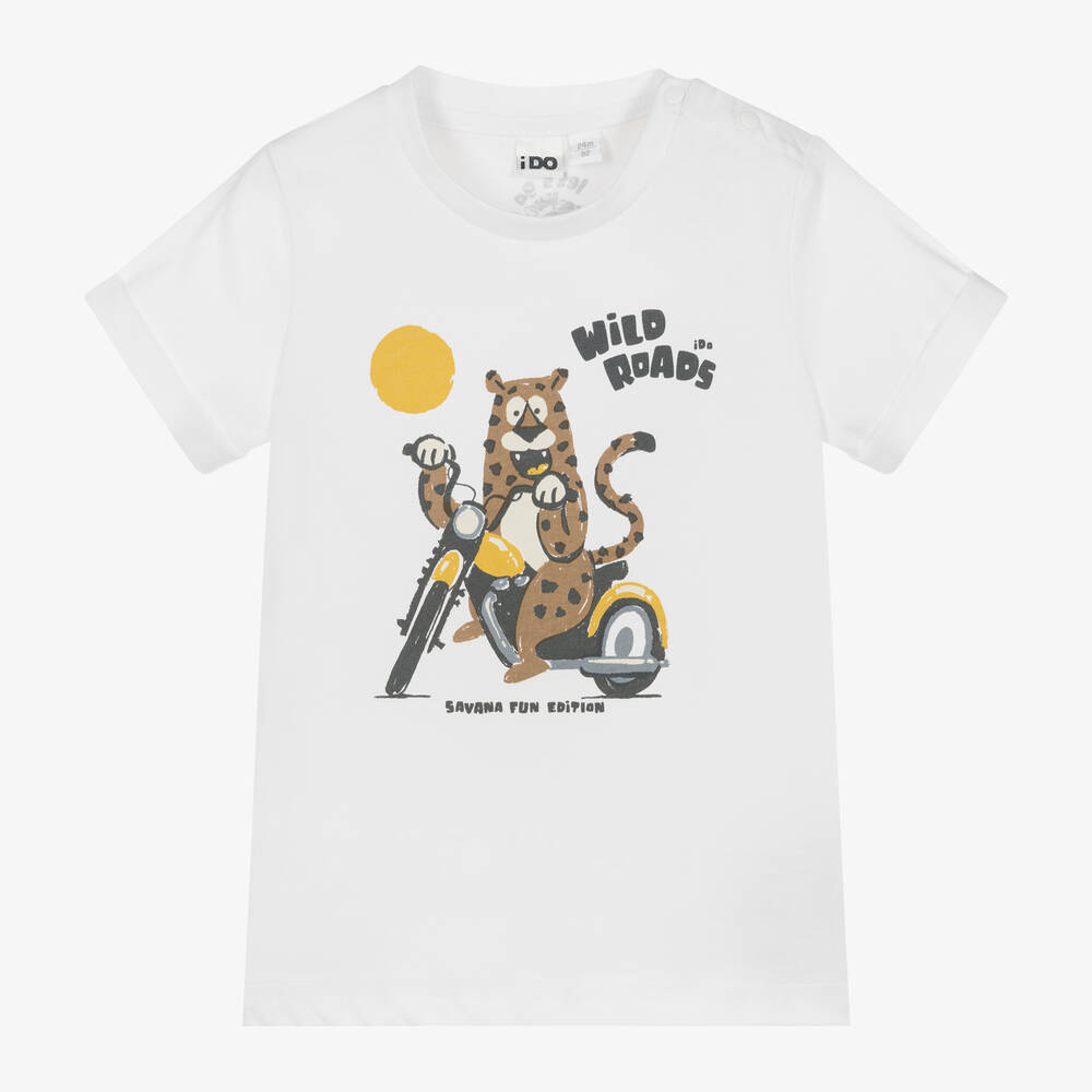 Ido Baby Kids'  Boys White Cotton Animal Print T-shirt