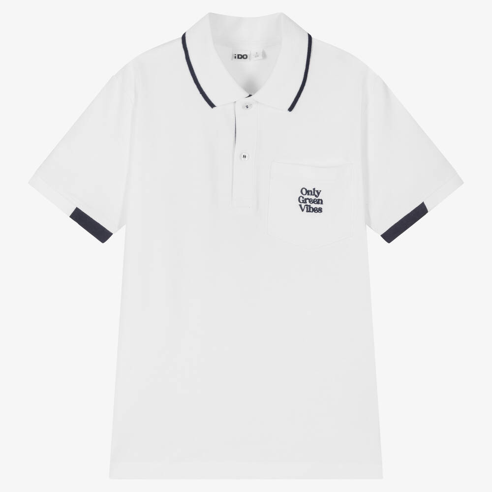 Ido Junior Kids'  Boys White Cotton Piqué Polo Shirt
