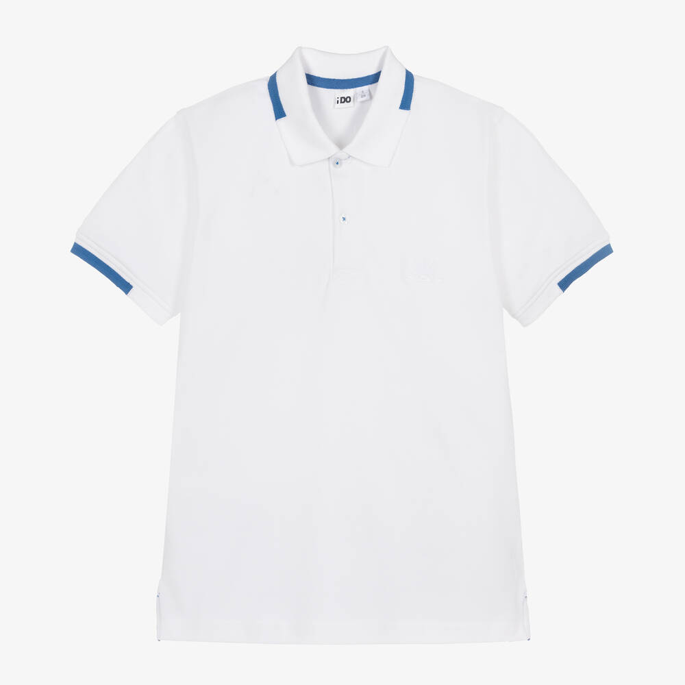 Shop Ido Junior Boys White Cotton Piqué Polo Shirt