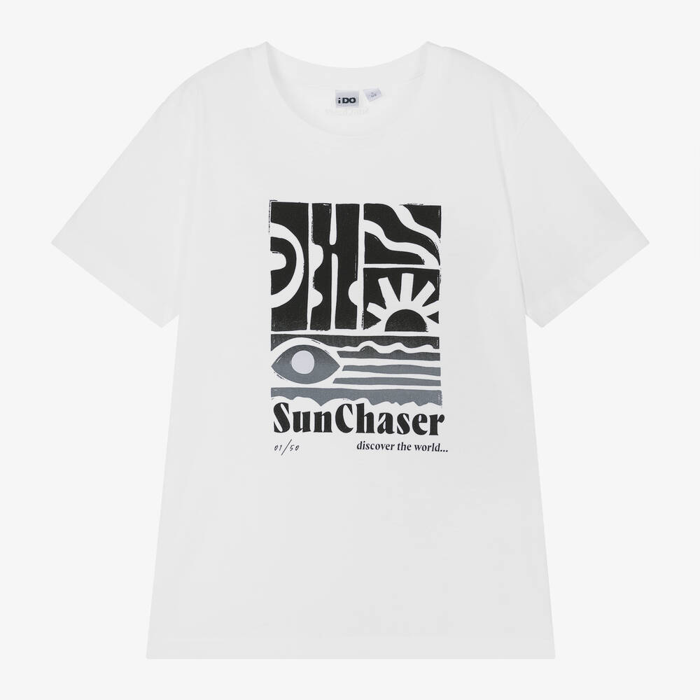 iDO Junior - Boys White Cotton Sun Chaser T-Shirt | Childrensalon
