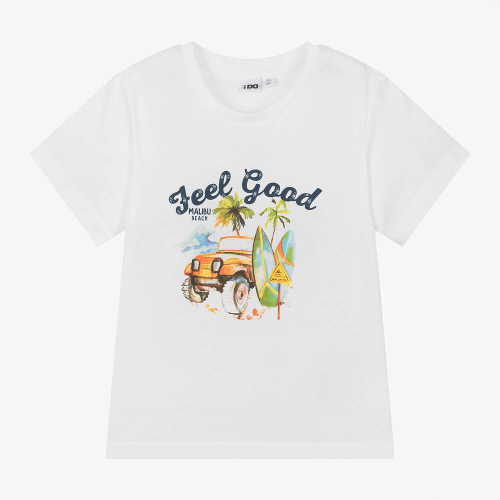iDO Baby - Boys White Cotton T-Shirt | Childrensalon