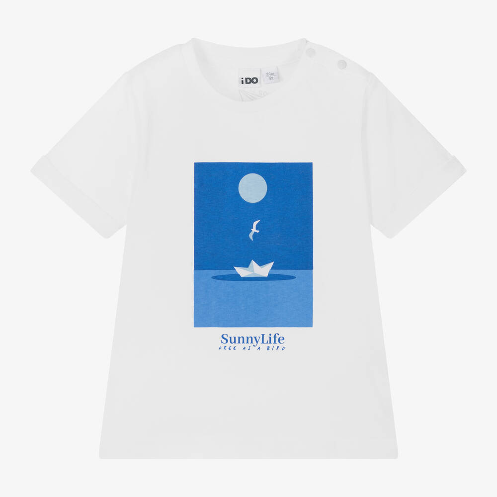 iDO Baby - Boys White Moon Print Cotton T-Shirt | Childrensalon