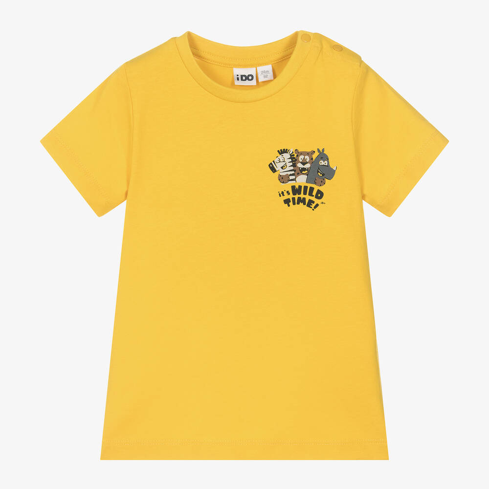 iDO Baby - Boys Yellow Cotton Animal Print T-Shirt | Childrensalon