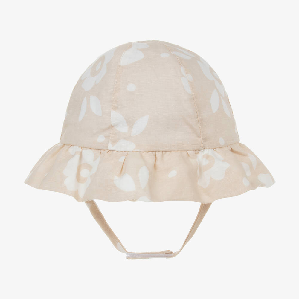 iDO Mini - Girls Beige Linen & Cotton Sun Hat | Childrensalon