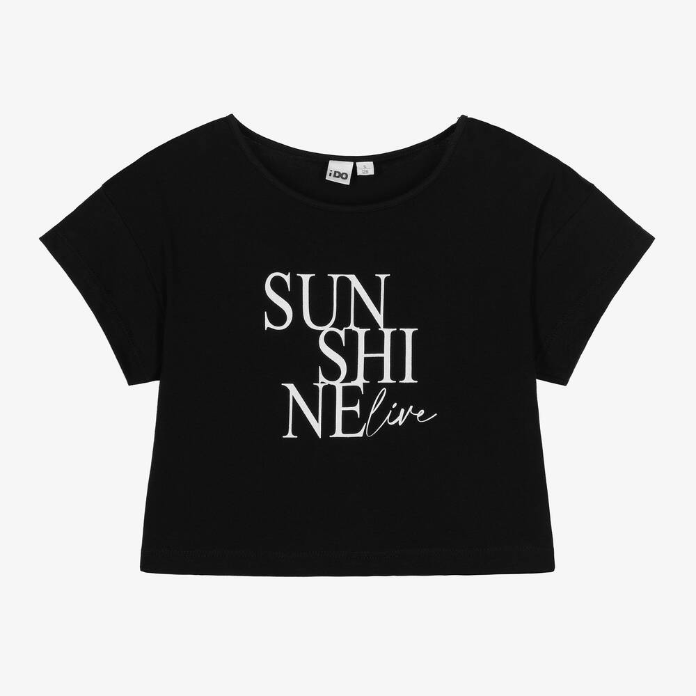 iDO Junior - Girls Black Cotton Sunshine T-Shirt | Childrensalon