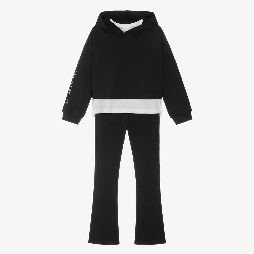 iDO Junior - Girls Black Cotton Tracksuit Set | Childrensalon