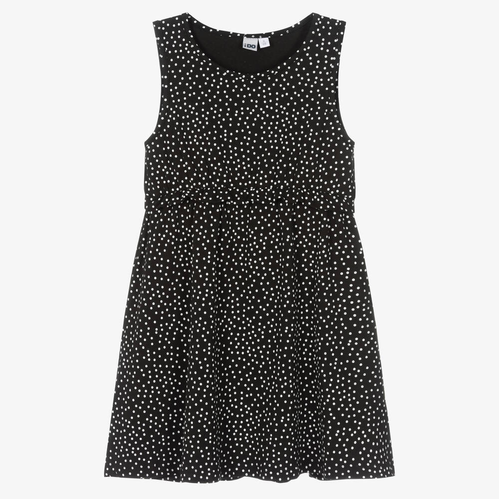 Ido Junior Kids'  Girls Black Polka Dot Cotton Dress