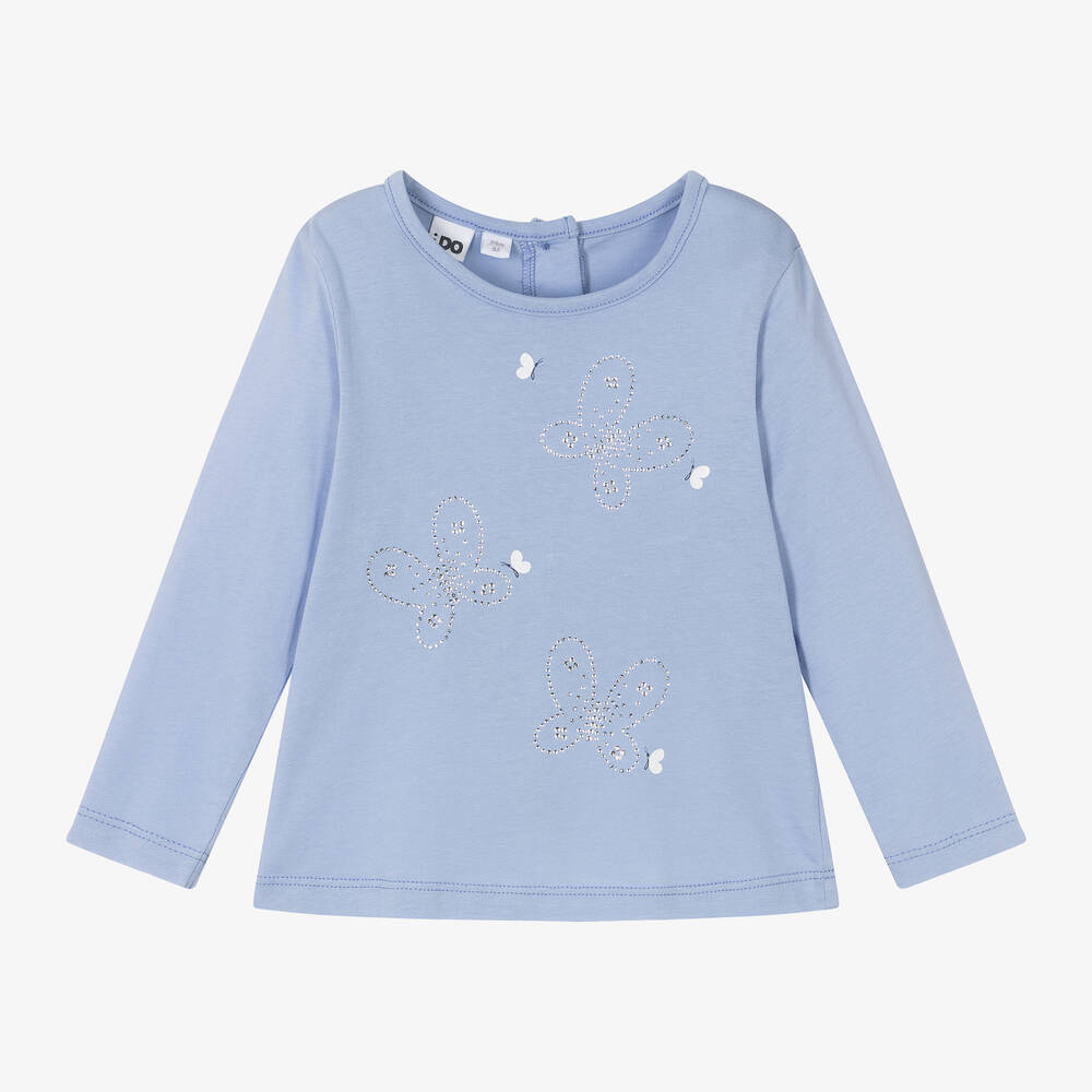iDO Baby - Girls Blue Cotton Butterfly Top | Childrensalon
