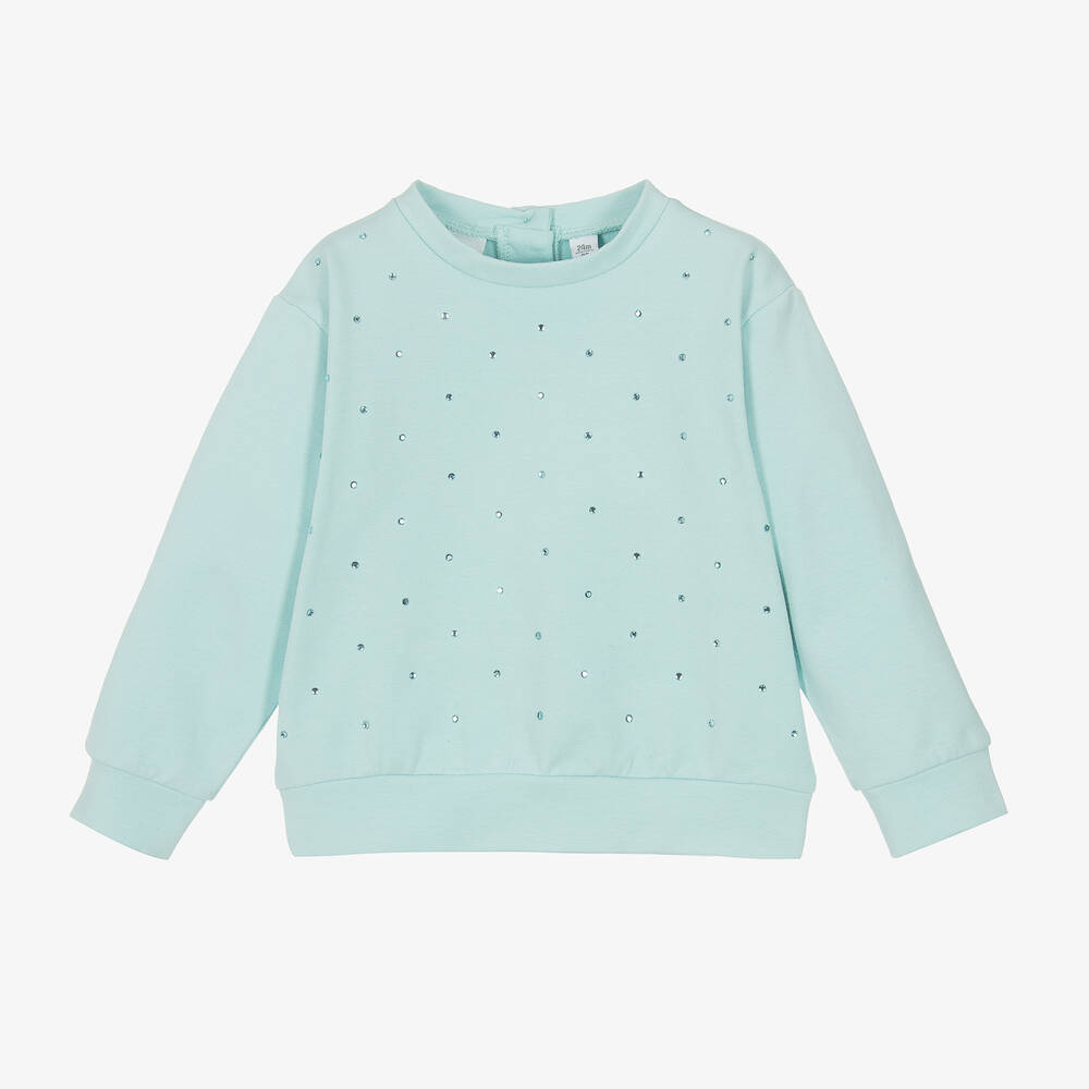 iDO Baby - Girls Blue Cotton Diamanté Sweatshirt | Childrensalon