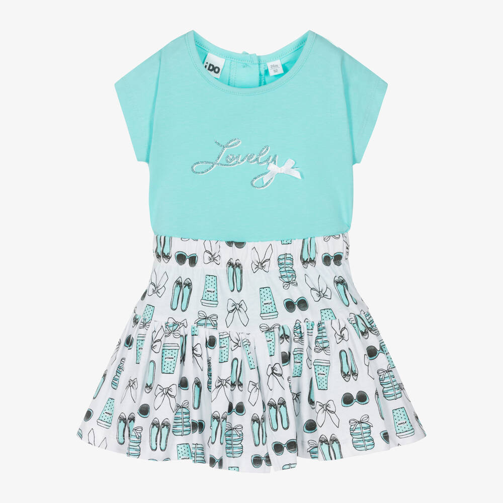 iDO Baby - Girls Blue Cotton Skirt Set | Childrensalon