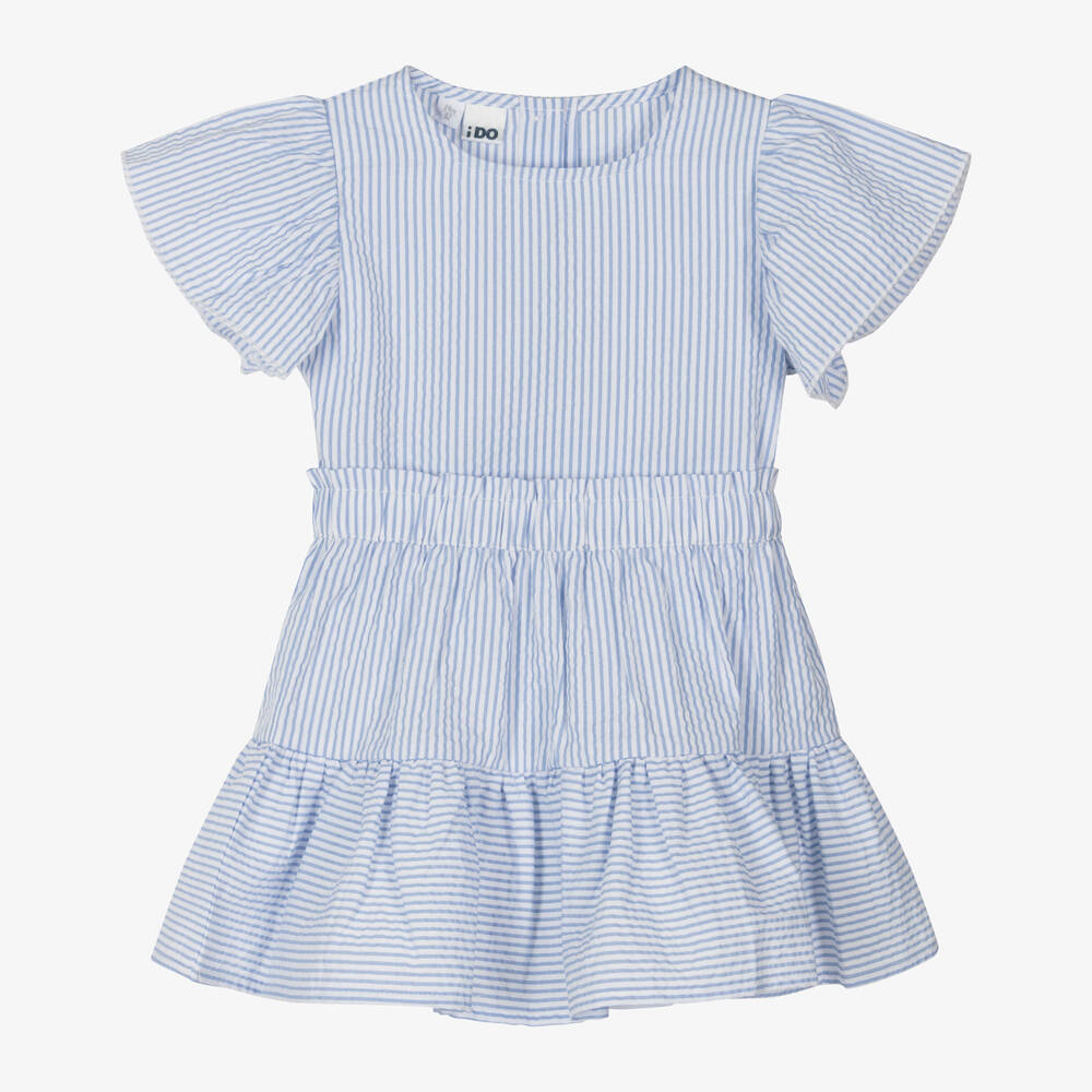 iDO Baby - Girls Blue Cotton Striped Skirt Set | Childrensalon