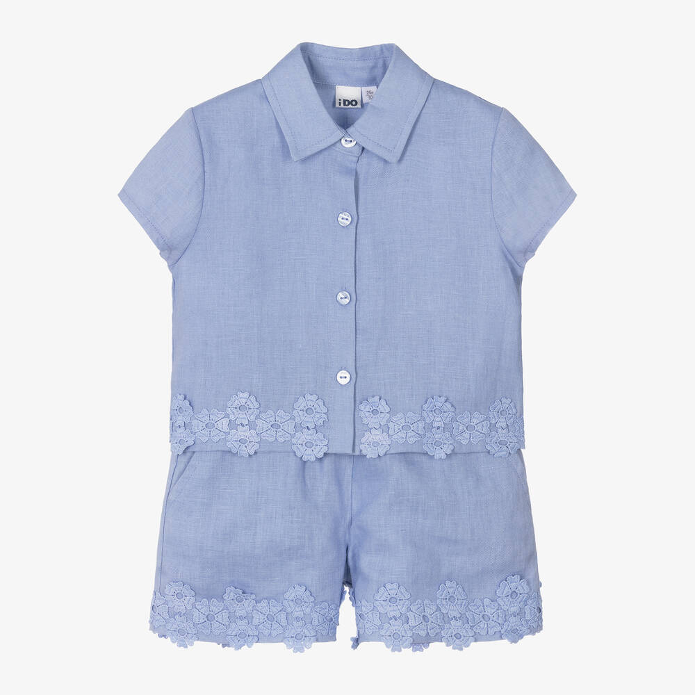 Ido Baby Kids'  Girls Blue Linen Shorts Set