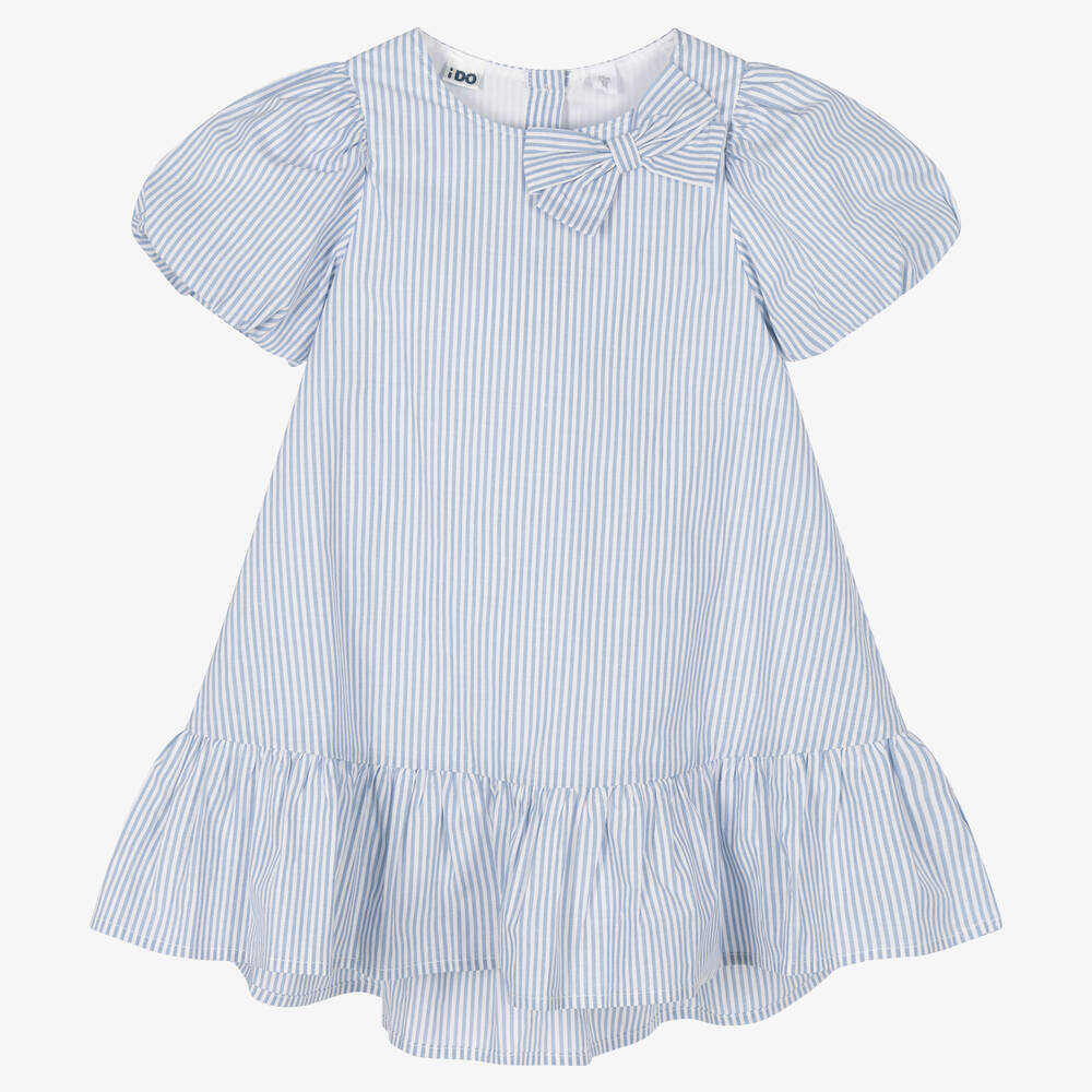 Ido Baby Girls Blue Striped Cotton Dress