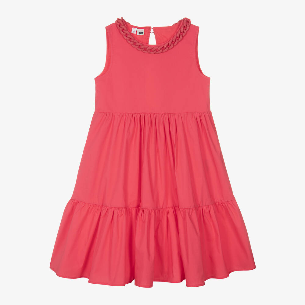 Shop Ido Junior Girls Fuchsia Pink Cotton Dress