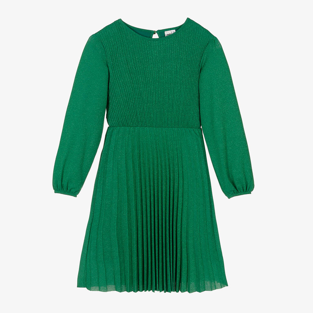 iDO Junior - فستان جيرسي بكسرات لون أخضر غليتر | Childrensalon