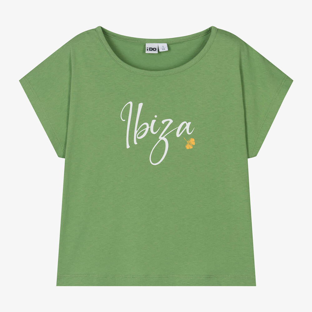 iDO Junior - Girls Green Cotton Ibiza T-Shirt | Childrensalon