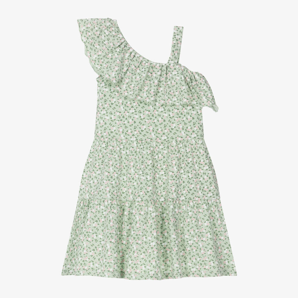 iDO Junior - فستان قطن جيرسي لون أخضر مزين بكشكش | Childrensalon