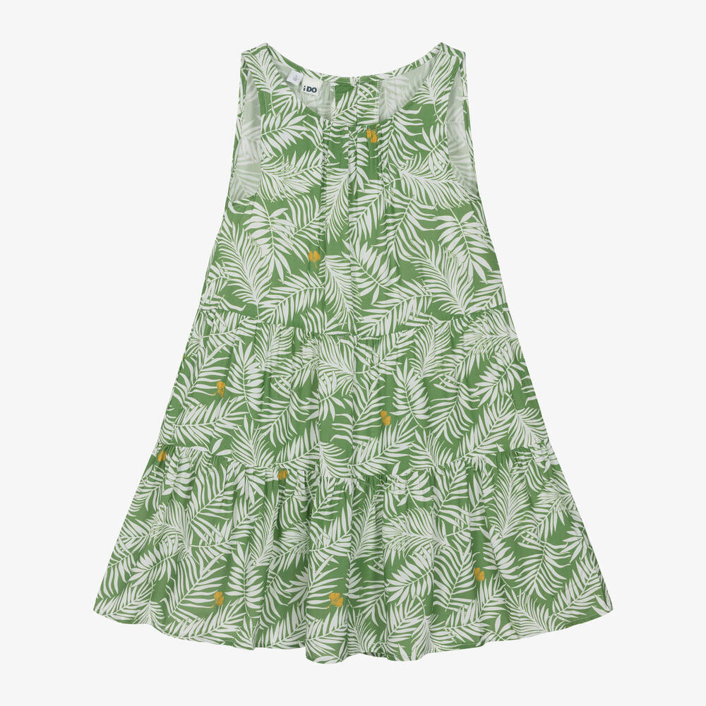 iDO Junior - Girls Green Palm Leaf Viscose Dress | Childrensalon