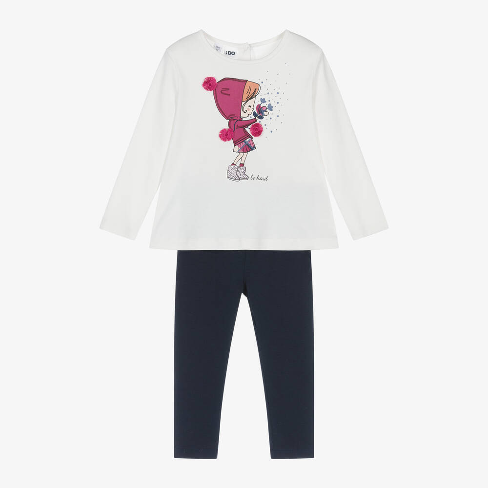 iDO Baby - Girls Ivory & Blue Cotton Leggings Set | Childrensalon