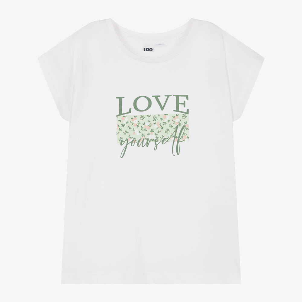 iDO Junior - Girls Ivory Cotton Love T-Shirt | Childrensalon