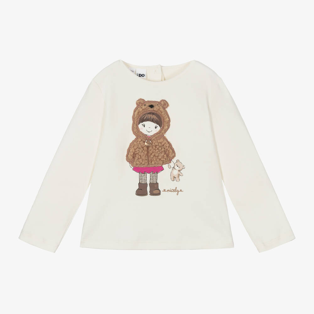 iDO Baby - Girls Ivory Cotton Teddy Top | Childrensalon