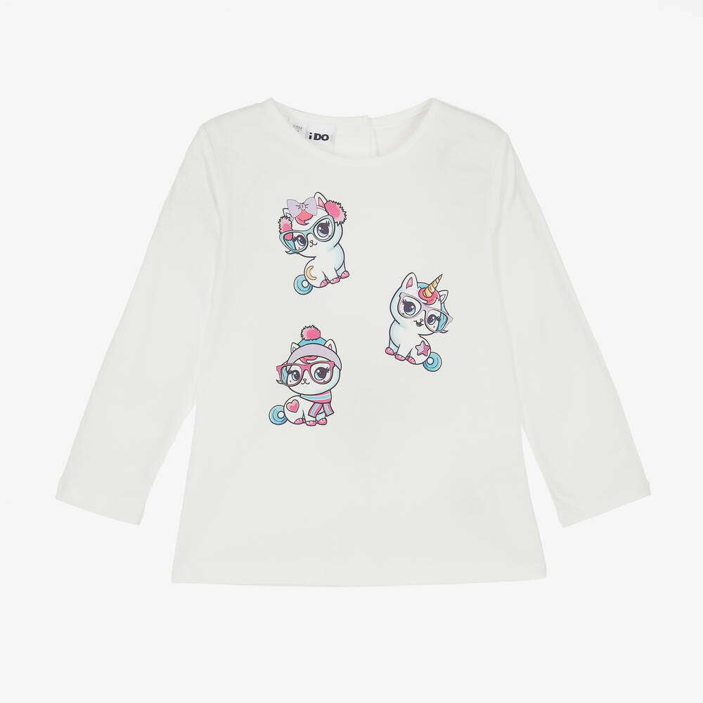 iDO Baby - Girls Ivory Graphic Print Cotton Top | Childrensalon