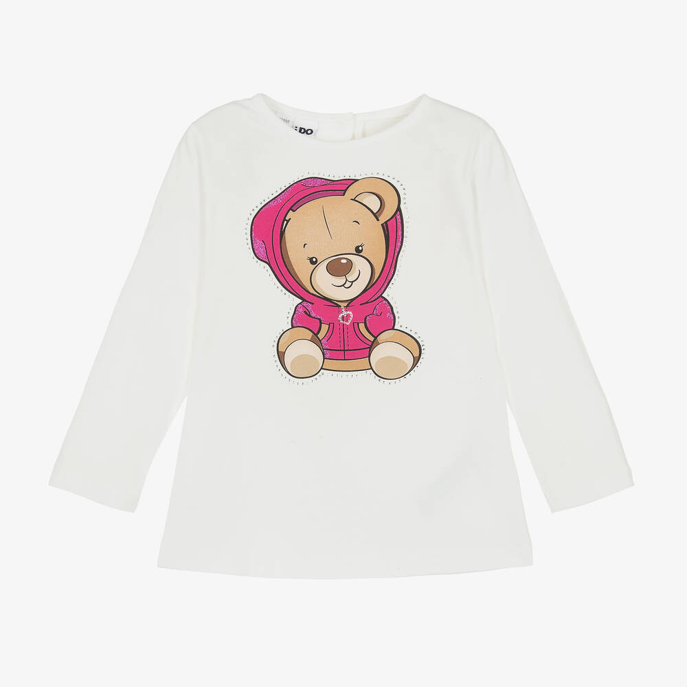 iDO Baby - Girls Ivory Teddy Print Cotton Top | Childrensalon