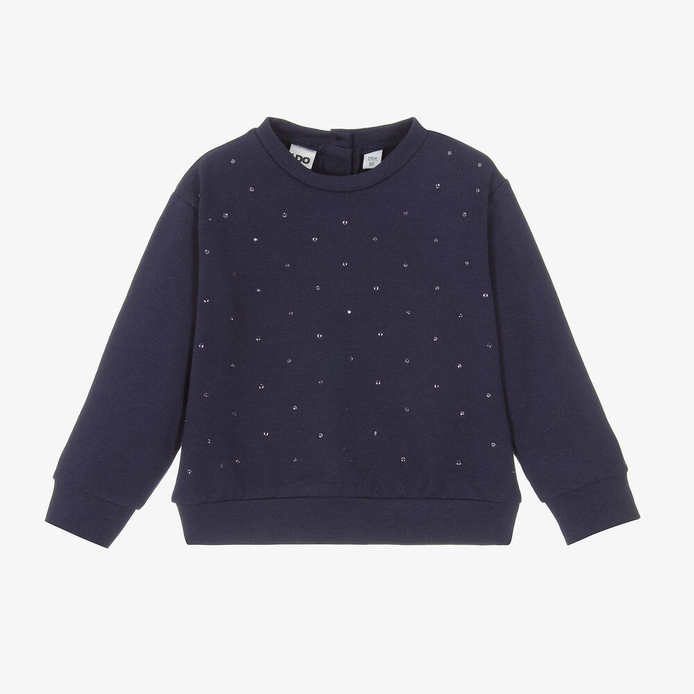 iDO Baby - Girls Navy Blue Cotton Diamanté Sweatshirt | Childrensalon