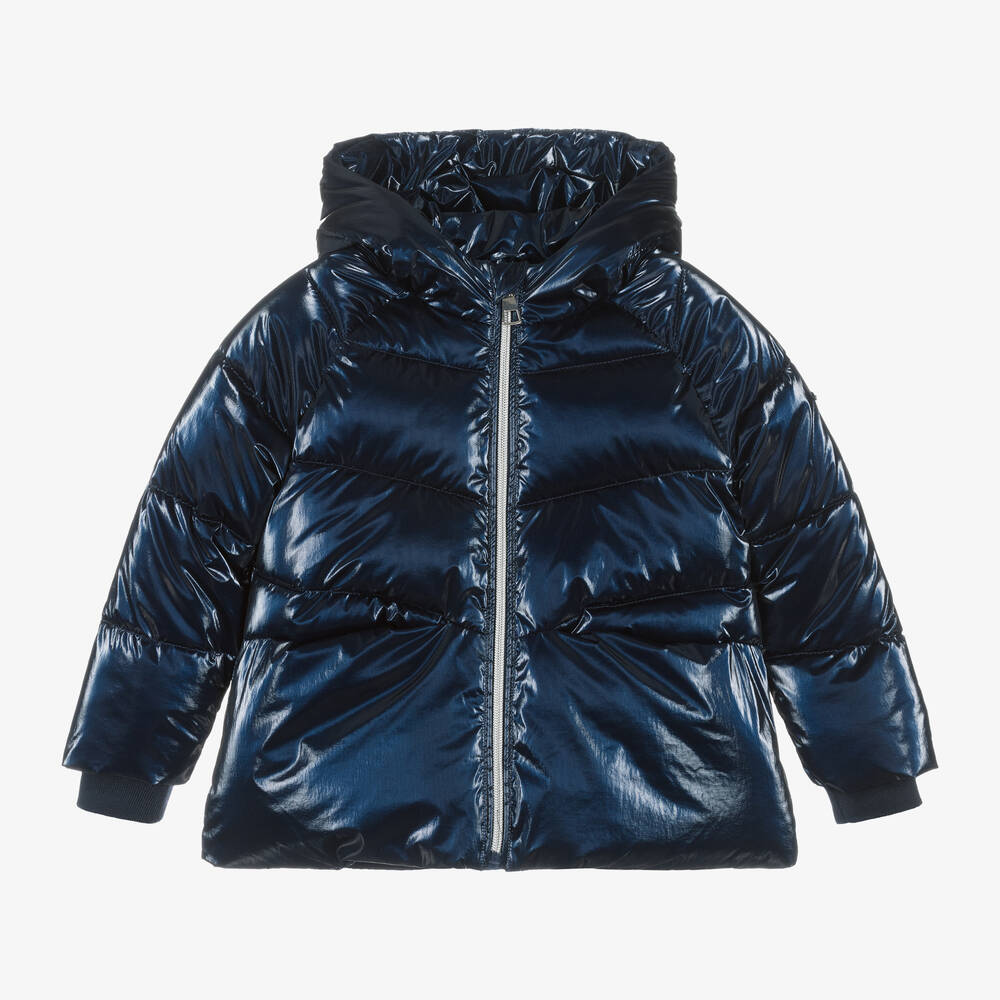 iDO Baby - Girls Navy Blue Shiny Puffer Jacket | Childrensalon