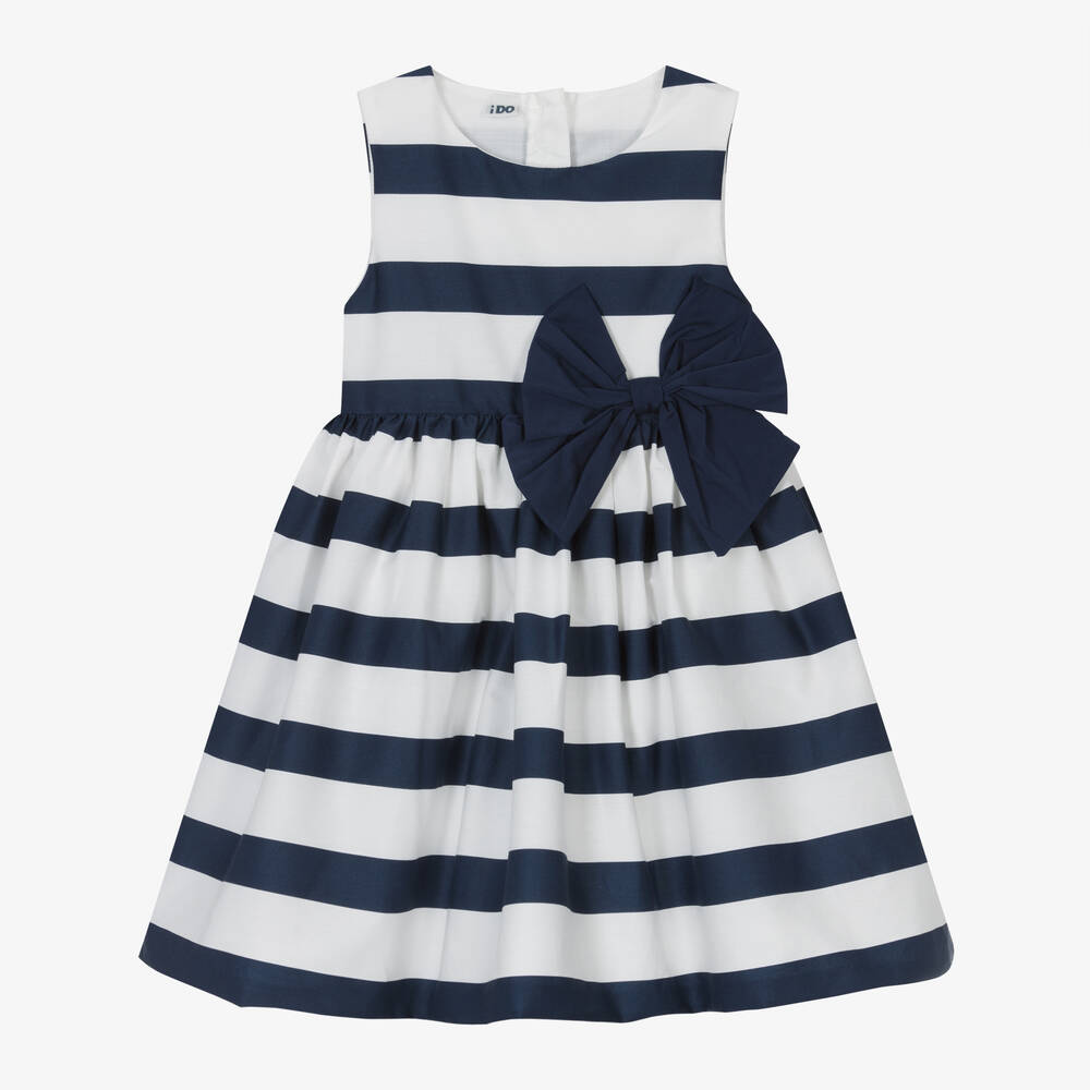 Shop Ido Baby Girls Navy Blue Stripe Cotton Dress