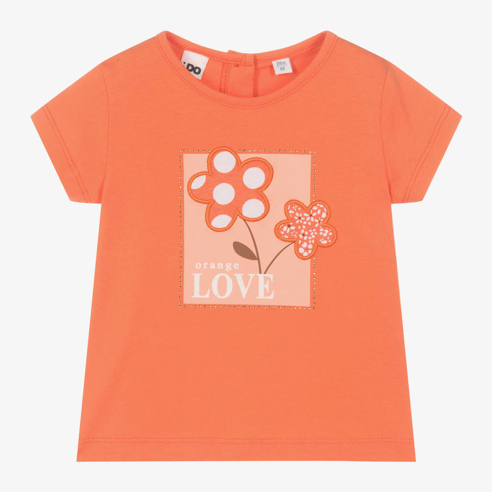 iDO Baby - Girls Orange Cotton Flower T-Shirt | Childrensalon