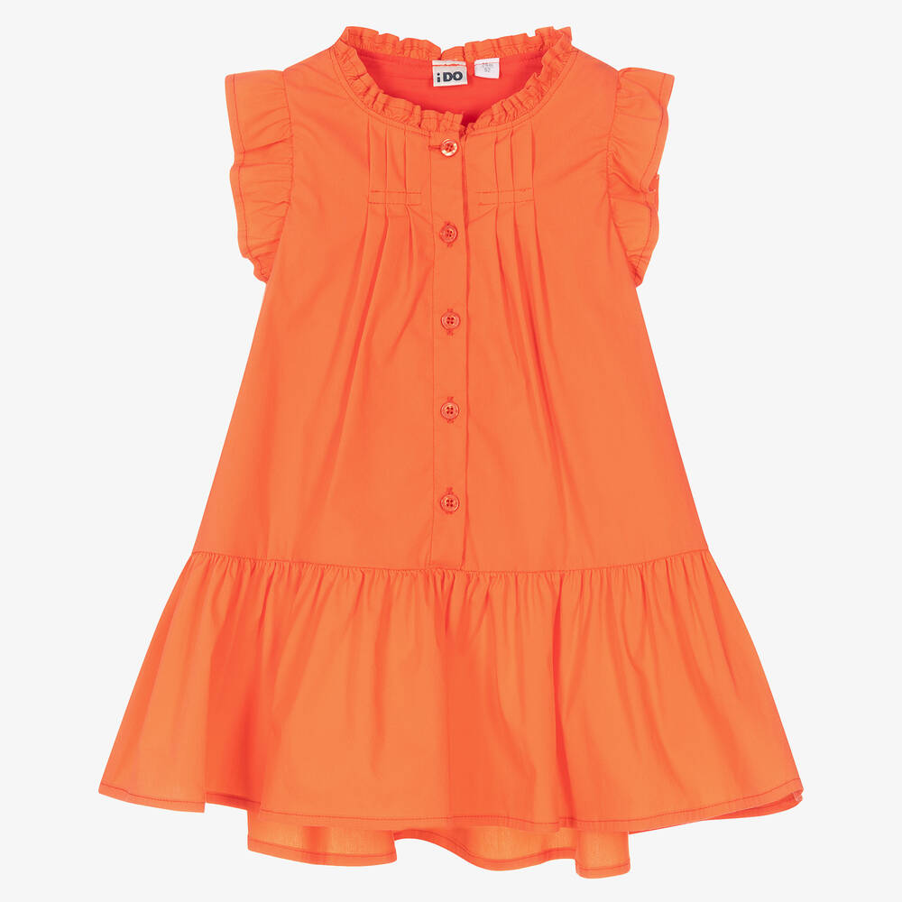 Ido Baby Girls Orange Cotton Poplin Dress