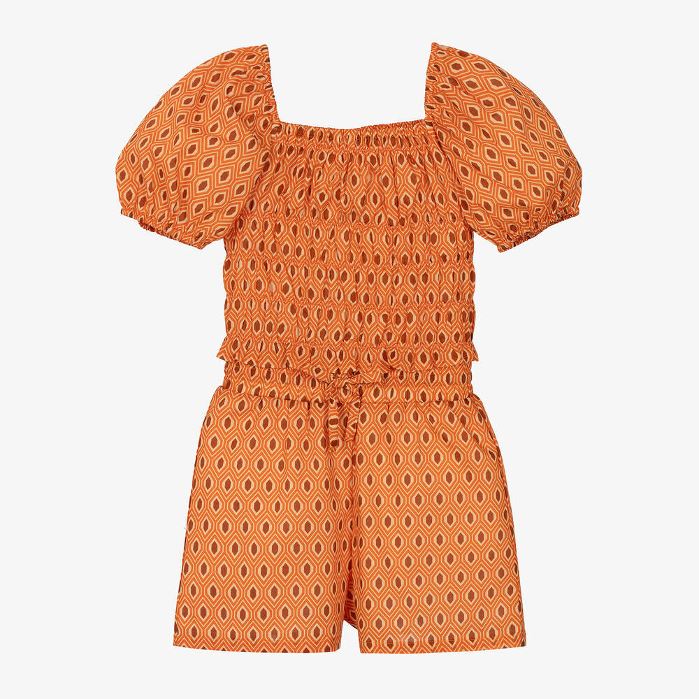 iDO Junior - Girls Orange Cotton Shorts Set | Childrensalon