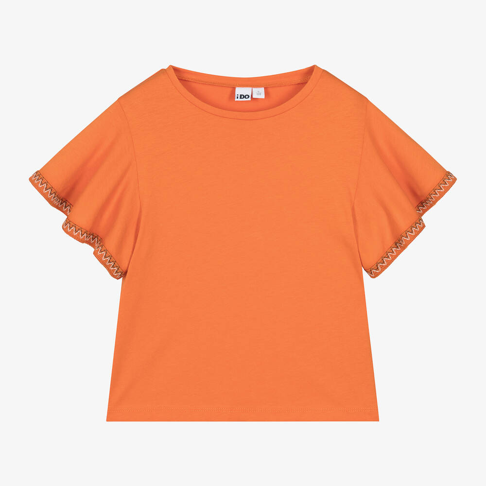 iDO Junior - Girls Orange Cotton T-Shirt | Childrensalon