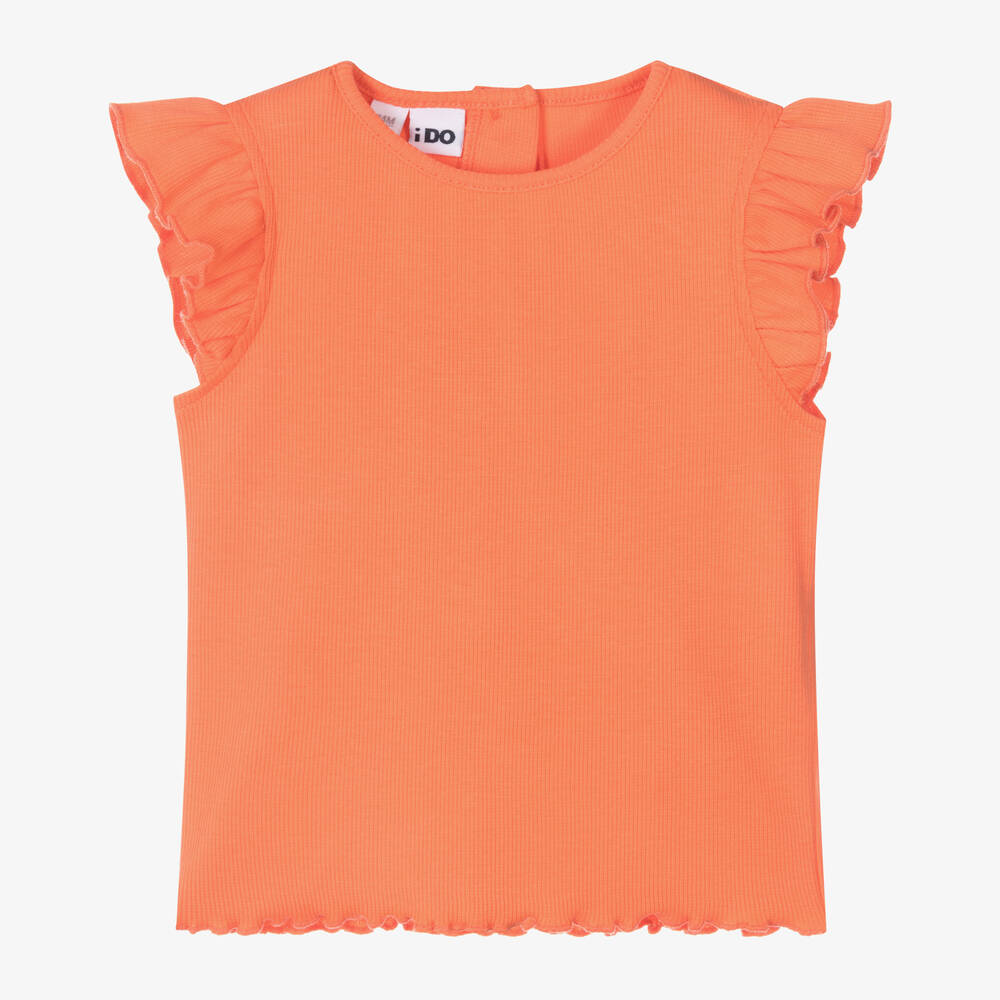 iDO Baby - Girls Orange Ribbed Cotton T-Shirt | Childrensalon