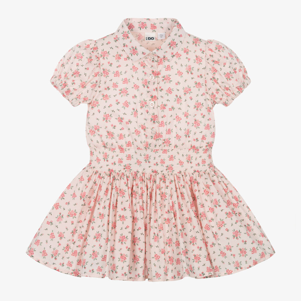 iDO Baby - Girls Pale Pink Cotton Floral Dress | Childrensalon